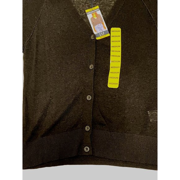Gap Womens Black Linen Blend Cardigan Medium Button-Up V-Neck Goth - Picture 2 of 12